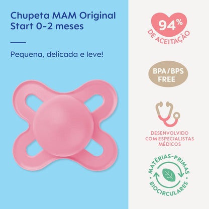 Chupeta MAM Original Start 0-2 Meses Rosa com Caixa Esterilizadora