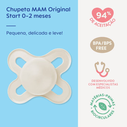Chupeta MAM Original Start 0-2 Meses Neutra com Caixa Esterilizadora