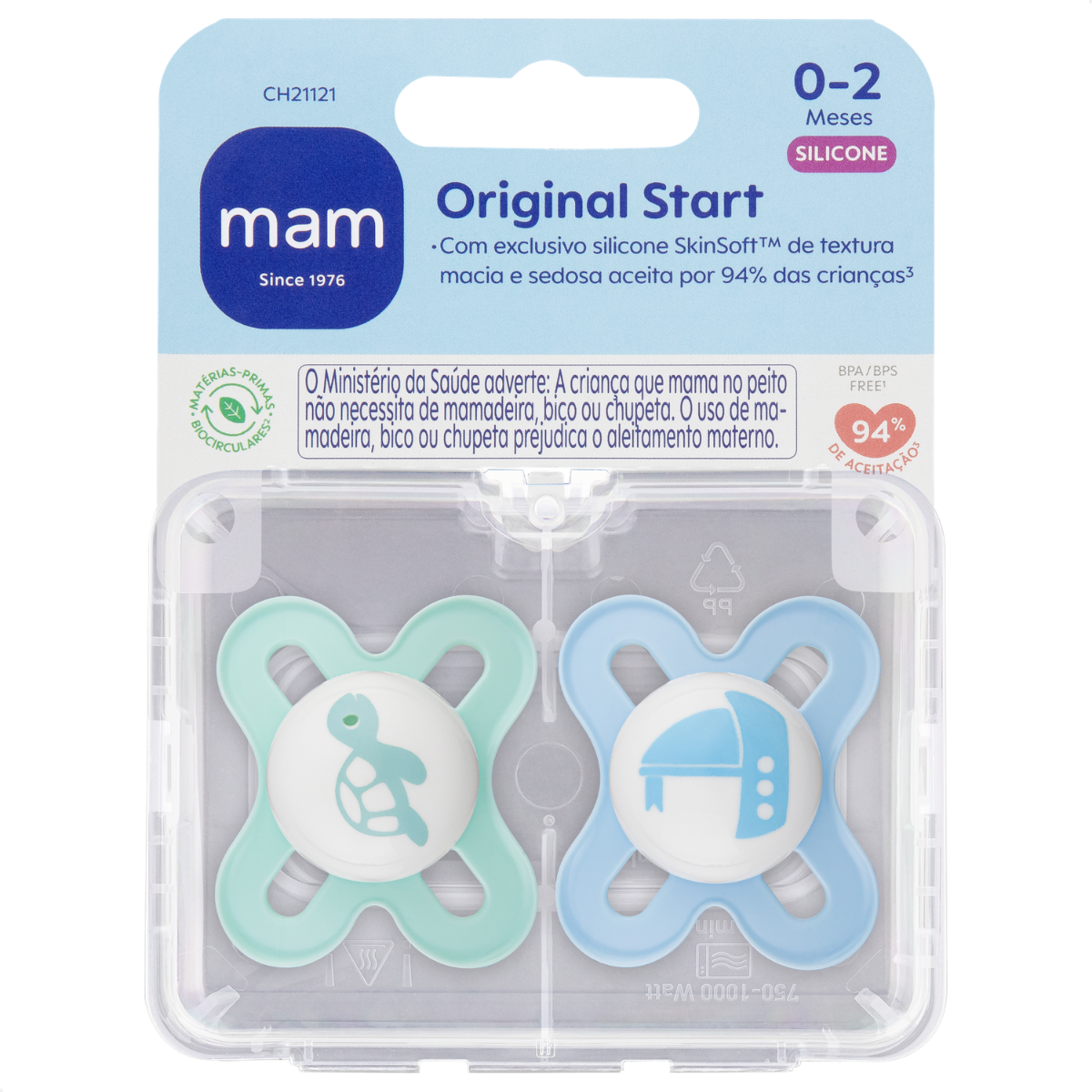 Chupeta MAM Original Start 0-2 Meses com Caixa Esterilizadora Embalagem Dupla