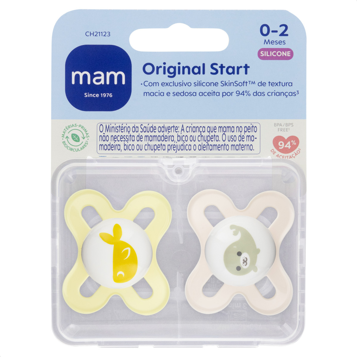 Chupeta MAM Original Start 0-2 Meses com Caixa Esterilizadora Embalagem Dupla