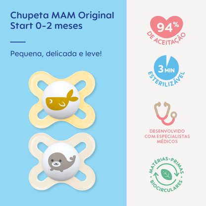 Chupeta MAM Original Start 0-2 Meses com Caixa Esterilizadora Embalagem Dupla