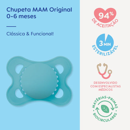 Chupeta MAM Original 0-6 Meses Azul com Caixa Esterilizadora