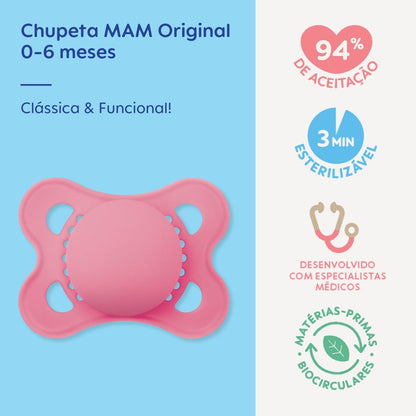 Chupeta MAM Original 0-6 Meses Rosa com Caixa Esterilizadora
