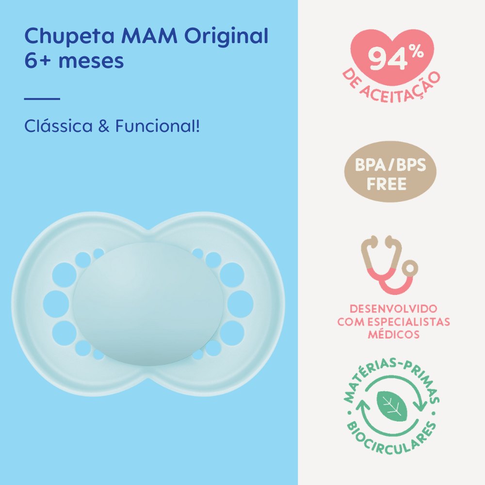 Chupeta MAM Original 6+ Meses Azul com Caixa Esterilizadora