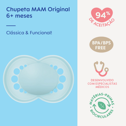 Chupeta MAM Original 6+ Meses Azul com Caixa Esterilizadora