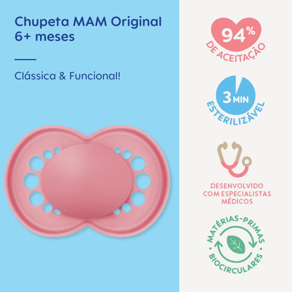Chupeta MAM Original 6+ Meses Rosa com Caixa Esterilizadora