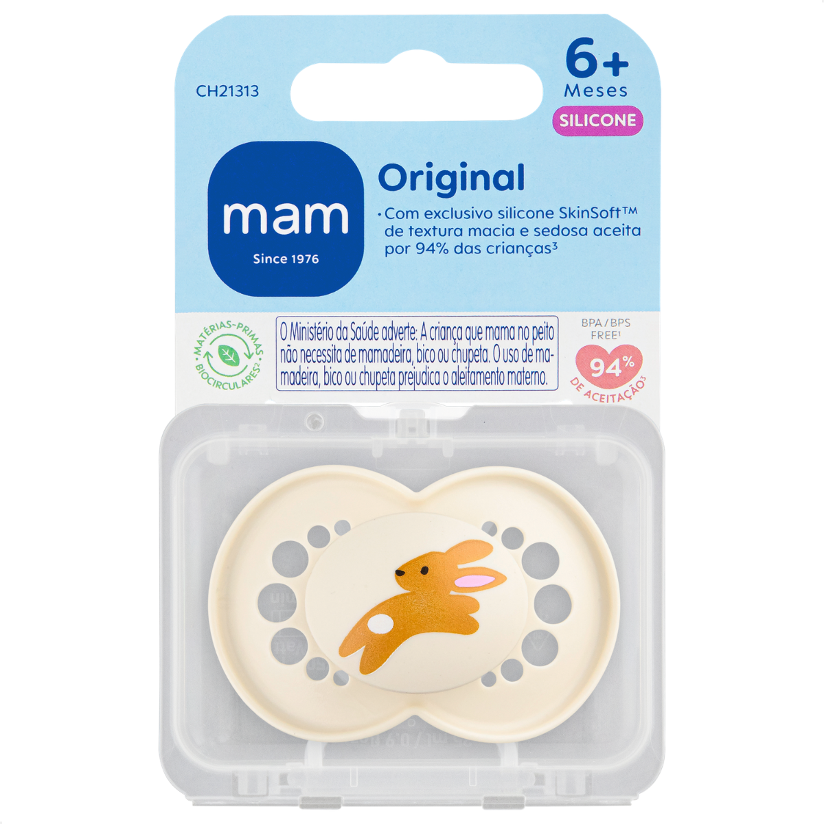 Chupeta MAM Original 6+ Meses Neutra com Caixa Esterilizadora