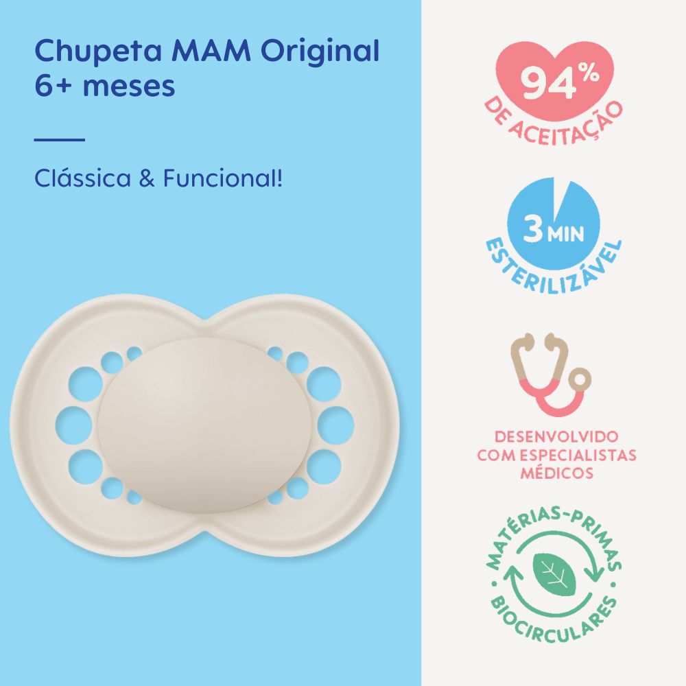Chupeta MAM Original 6+ Meses Neutra com Caixa Esterilizadora