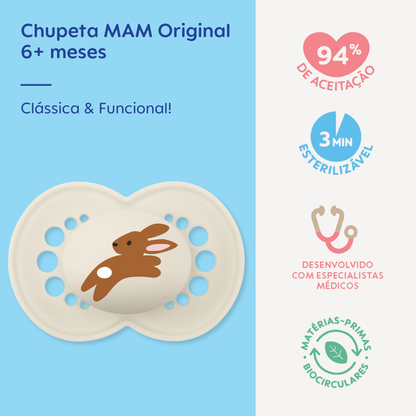 Chupeta MAM Original 6+ Meses Neutra com Caixa Esterilizadora