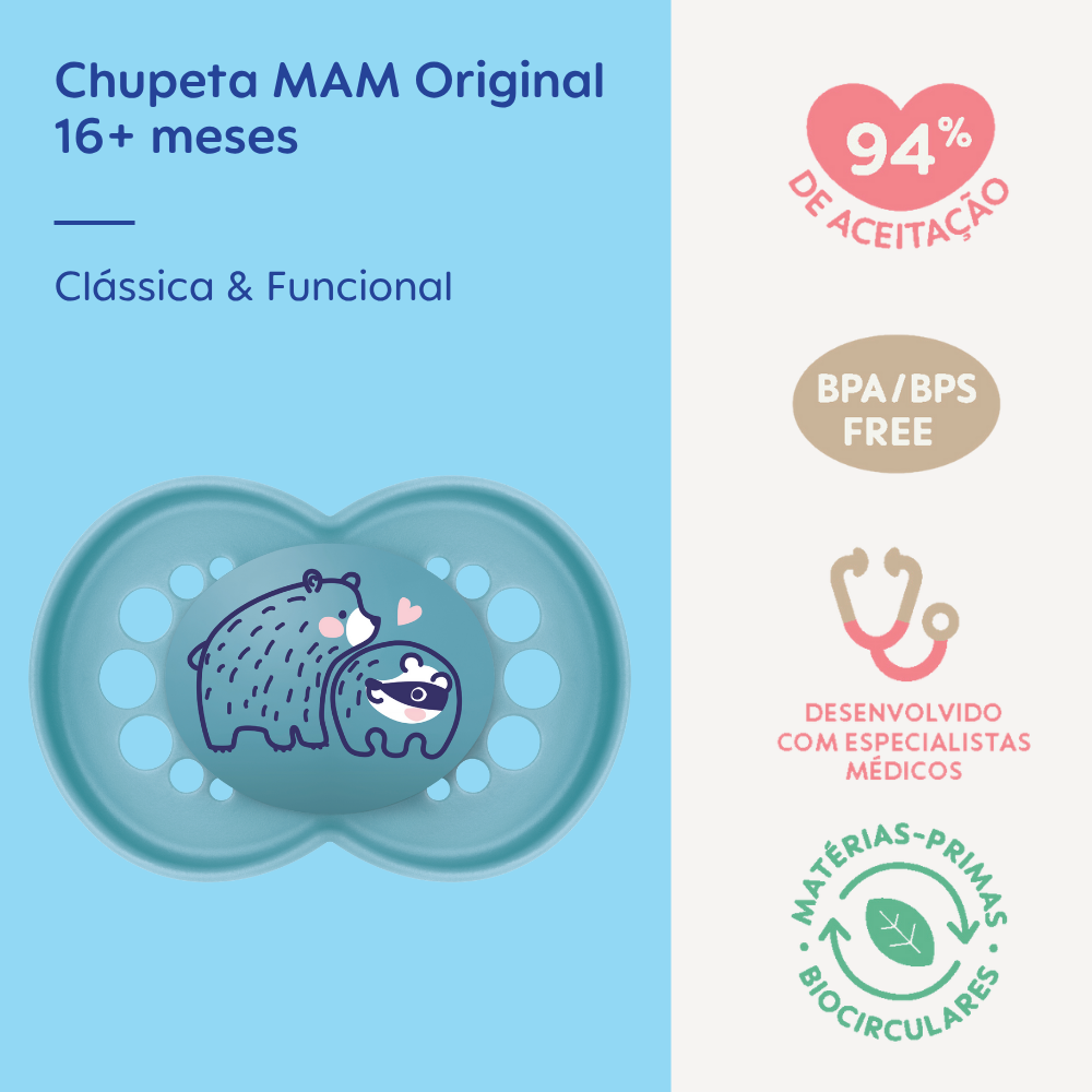 Chupeta MAM Original 16+ Meses Azul com Caixa Esterilizadora