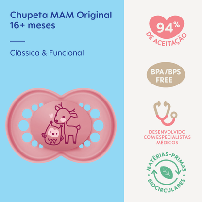 Chupeta MAM Original 16+ Meses Rosa com Caixa Esterilizadora