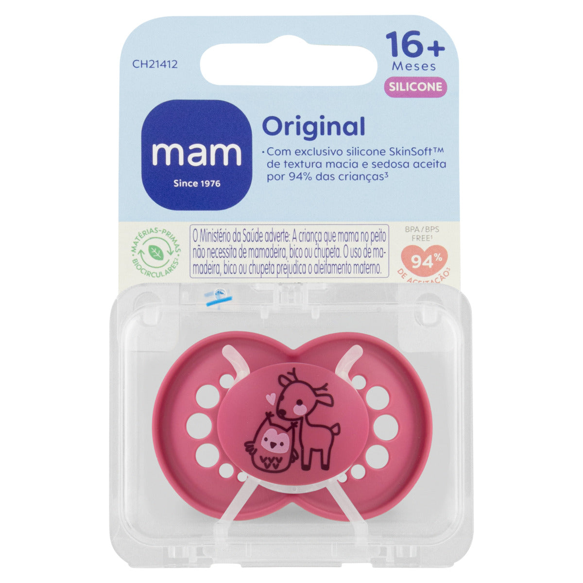 Chupeta MAM Original 16+ Meses Rosa com Caixa Esterilizadora