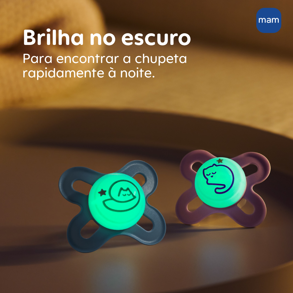 Chupeta MAM Original Start Night 0-2 Meses Lilás com Botão Brilha no Escuro e Caixa Esterilizadora