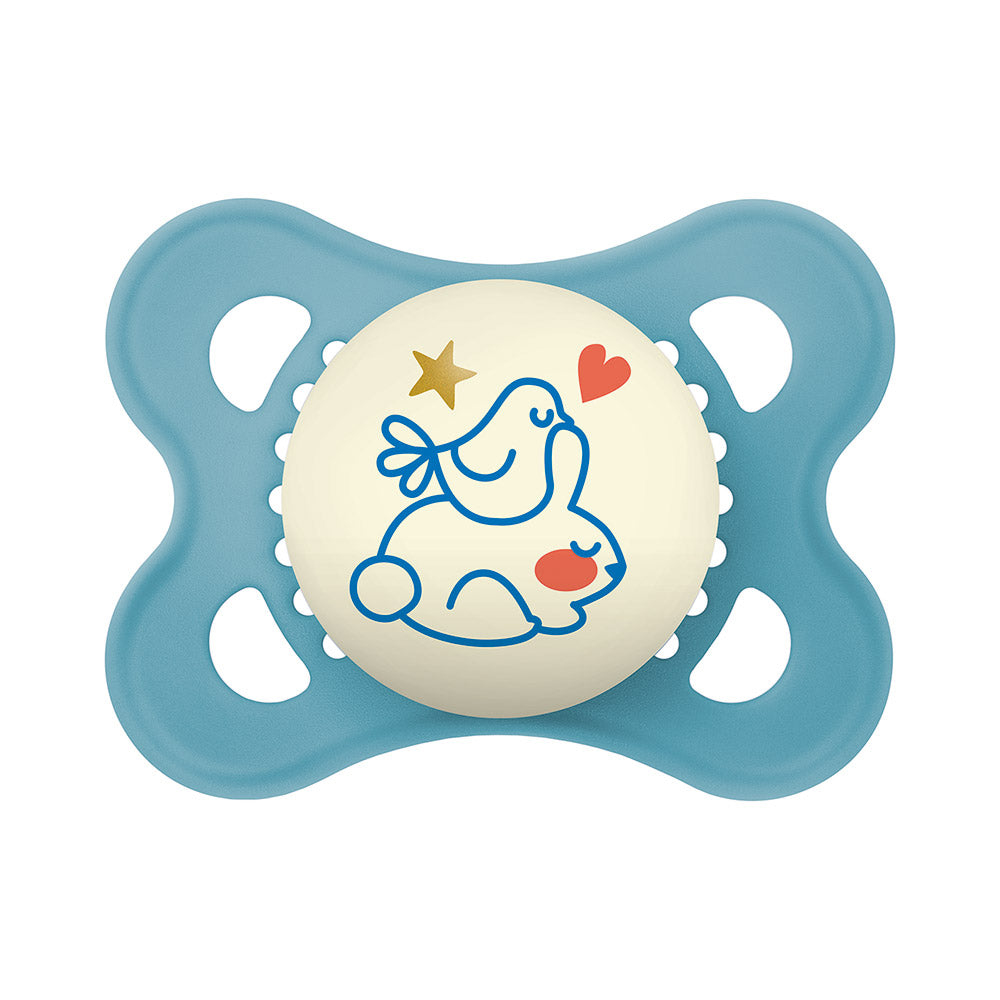 Chupeta MAM Original Night 0-6 Meses Azul com Botão Brilha no Escuro e Caixa Esterilizadora