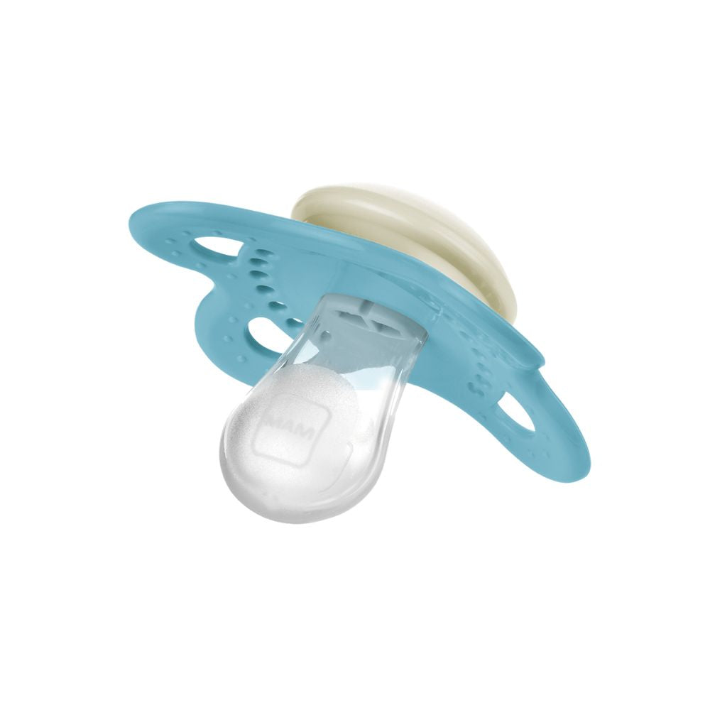 Chupeta MAM Original Night 0-6 Meses Azul com Botão Brilha no Escuro e Caixa Esterilizadora