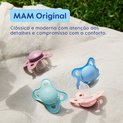 Chupeta MAM Original Night 0-6 Meses com Botão Brilha no Escuro e Caixa Esterilizadora Embalagem Dupla