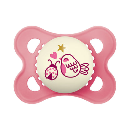 Chupeta MAM Original Night 0-6 Meses Rosa com Botão Brilha no Escuro e Caixa Esterilizadora