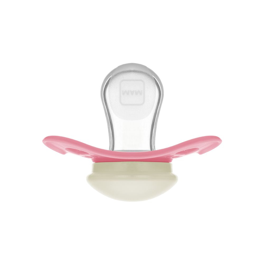 Chupeta MAM Original Night 0-6 Meses Rosa com Botão Brilha no Escuro e Caixa Esterilizadora