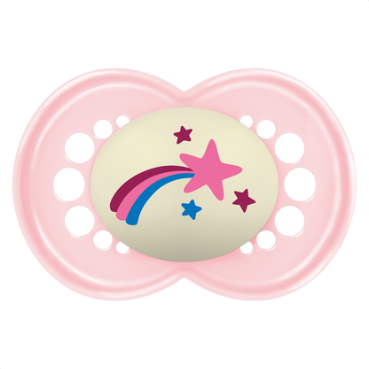 Chupeta MAM Original Night 6+ Meses Rosa com Botão Brilha no Escuro e Caixa Esterilizadora