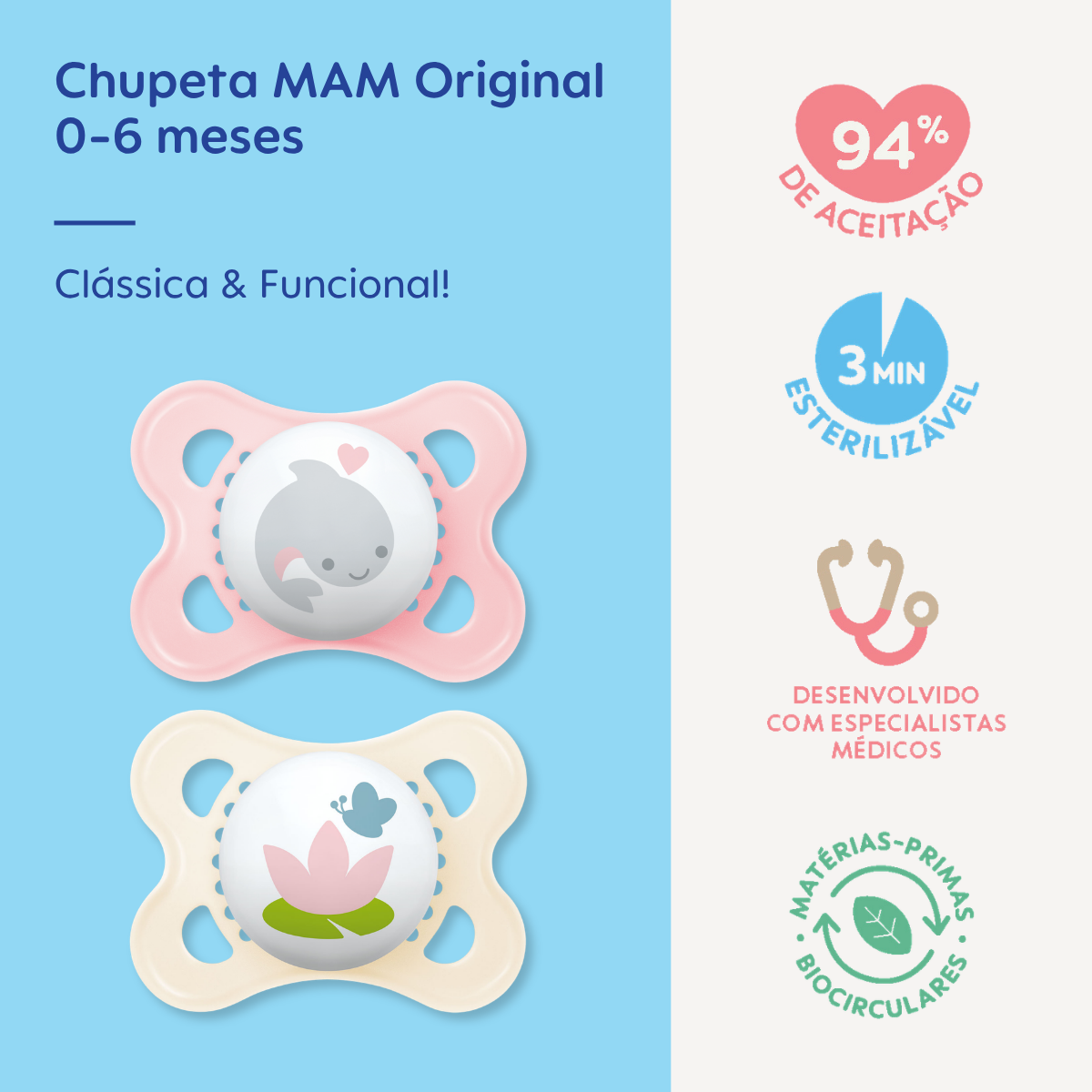 Chupeta MAM Original 0-6 Meses com Caixa Esterilizadora Embalagem Dupla