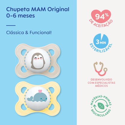 Chupeta MAM Original 0-6 Meses com Caixa Esterilizadora Embalagem Dupla