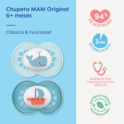 Chupeta MAM Original 6+ Meses com Caixa Esterilizadora Embalagem Dupla