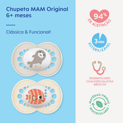 Chupeta MAM Original 6+ Meses com Caixa Esterilizadora Embalagem Dupla