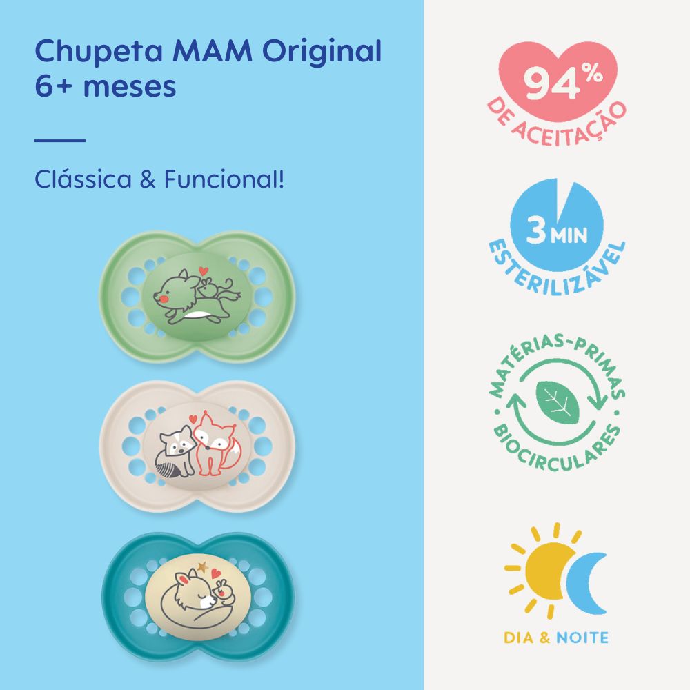 Chupeta MAM Original Day & Night 6+ Meses Embalagem Tripla