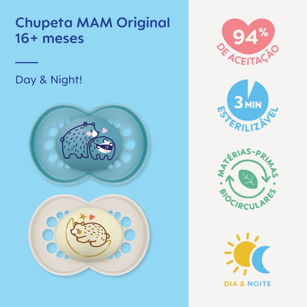 Chupeta MAM Original Day & Night 16+ Meses com Caixa Esterilizadora Embalagem Dupla