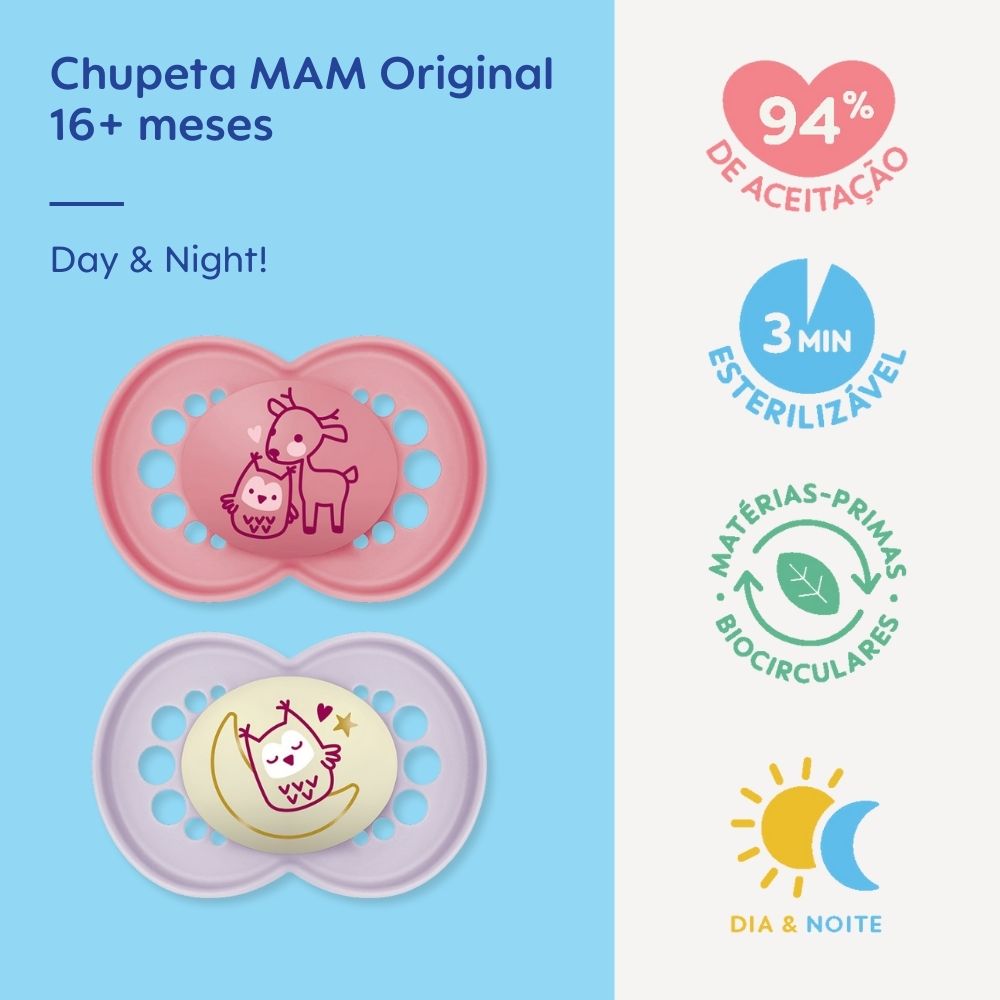Chupeta MAM Original Day & Night 16+ Meses com Caixa Esterilizadora Embalagem Dupla