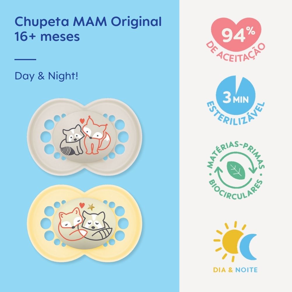 Chupeta MAM Original Day & Night 16+ Meses com Caixa Esterilizadora Embalagem Dupla