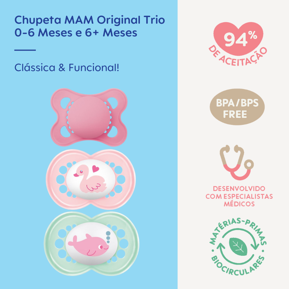 Chupeta MAM Original Trio 0-6 & 6+ Meses Embalagem Tripla