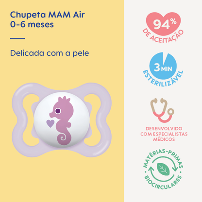 Chupeta MAM Air 0-6 Meses Lilás com Caixa Esterilizadora
