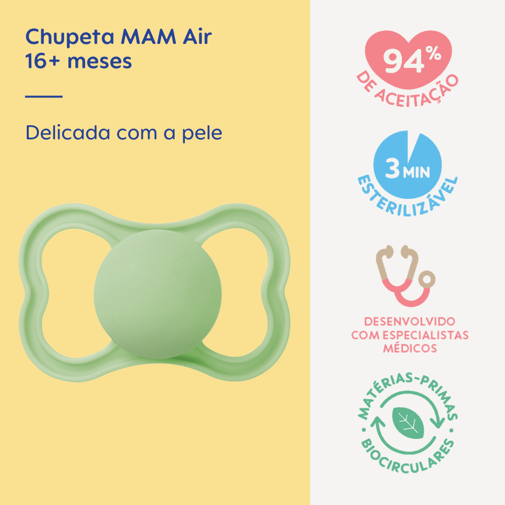 Chupeta MAM Air 16+ Meses Verde com Caixa Esterilizadora
