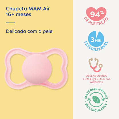 Chupeta MAM Air 16+ Meses Rosa com Caixa Esterilizadora