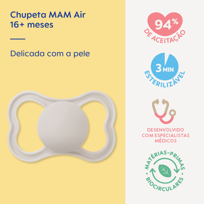 Chupeta MAM Air 16+ Meses Neutra com Caixa Esterilizadora