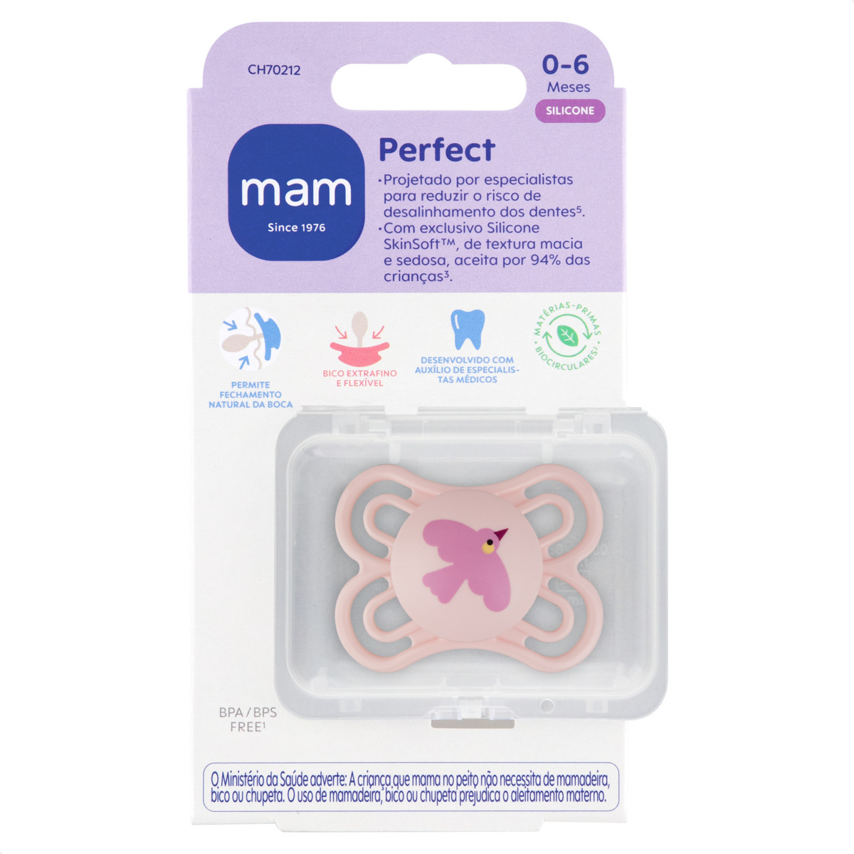 Chupeta MAM Perfect 0-6 Meses Rosa com Caixa Esterilizadora