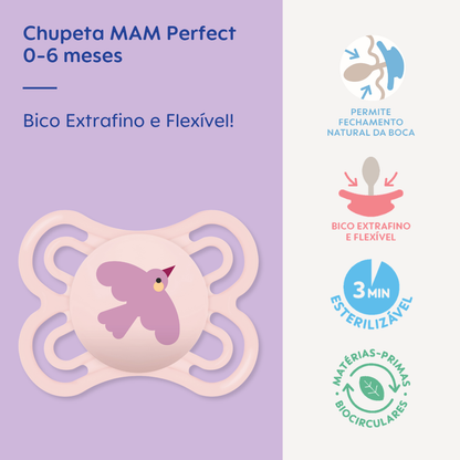 Chupeta MAM Perfect 0-6 Meses Rosa com Caixa Esterilizadora
