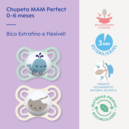 Chupeta MAM Perfect 0-6 Meses com Caixa Esterilizadora Embalagem Dupla