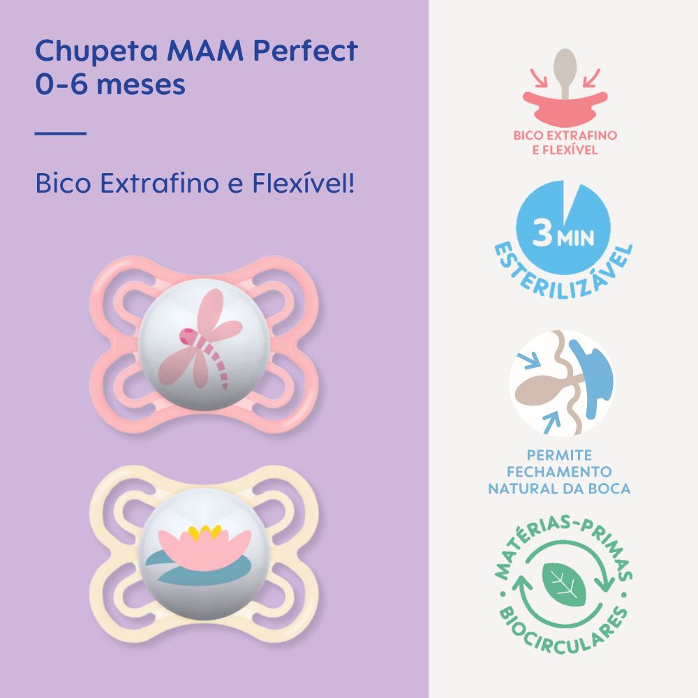 Chupeta MAM Perfect 0-6 Meses com Caixa Esterilizadora Embalagem Dupla