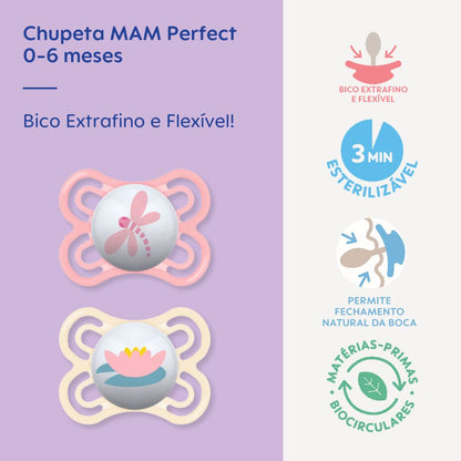 Chupeta MAM Perfect 0-6 Meses com Caixa Esterilizadora Embalagem Dupla
