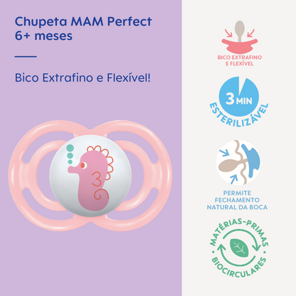 Chupeta MAM Perfect 6+ Meses Rosa com Caixa Esterilizadora