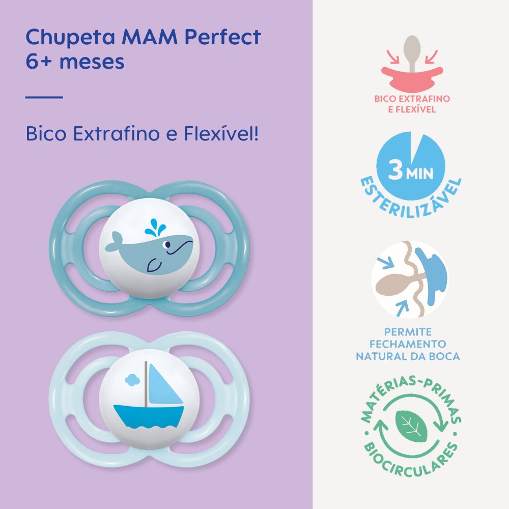 Chupeta MAM Perfect 6+ Meses com Caixa Esterilizadora Embalagem Dupla