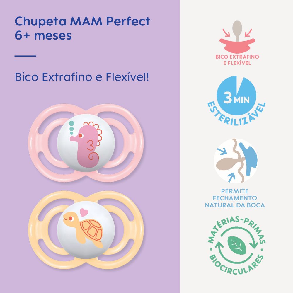 Chupeta MAM Perfect 6+ Meses com Caixa Esterilizadora Embalagem Dupla