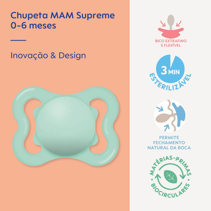 Chupeta MAM Supreme 0-6 Meses Verde com Caixa Esterilizadora