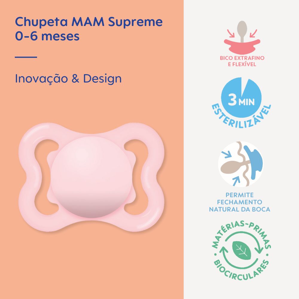 Chupeta MAM Supreme 0-6 Meses Rosa com Caixa Esterilizadora