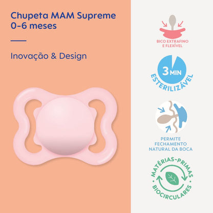 Chupeta MAM Supreme 0-6 Meses Rosa com Caixa Esterilizadora