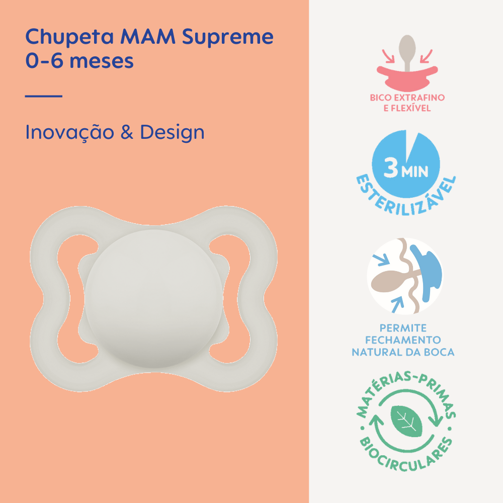 Chupeta MAM Supreme 0-6 Meses Neutra com Caixa Esterilizadora