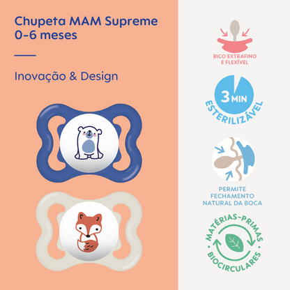 Chupeta MAM Supreme 0-6 Meses com Caixa Esterilizadora Embalagem Dupla