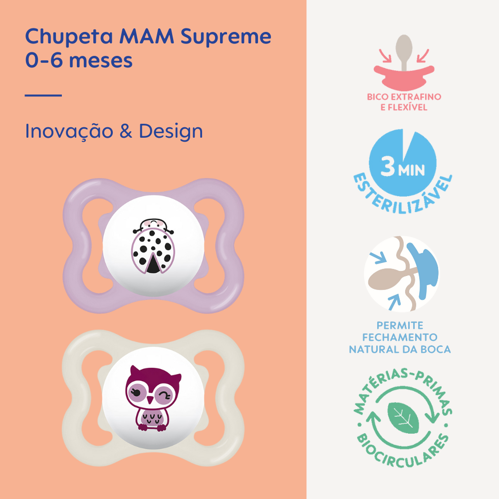 Chupeta MAM Supreme 0-6 Meses com Caixa Esterilizadora Embalagem Dupla